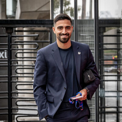 Vergos arrives at the game